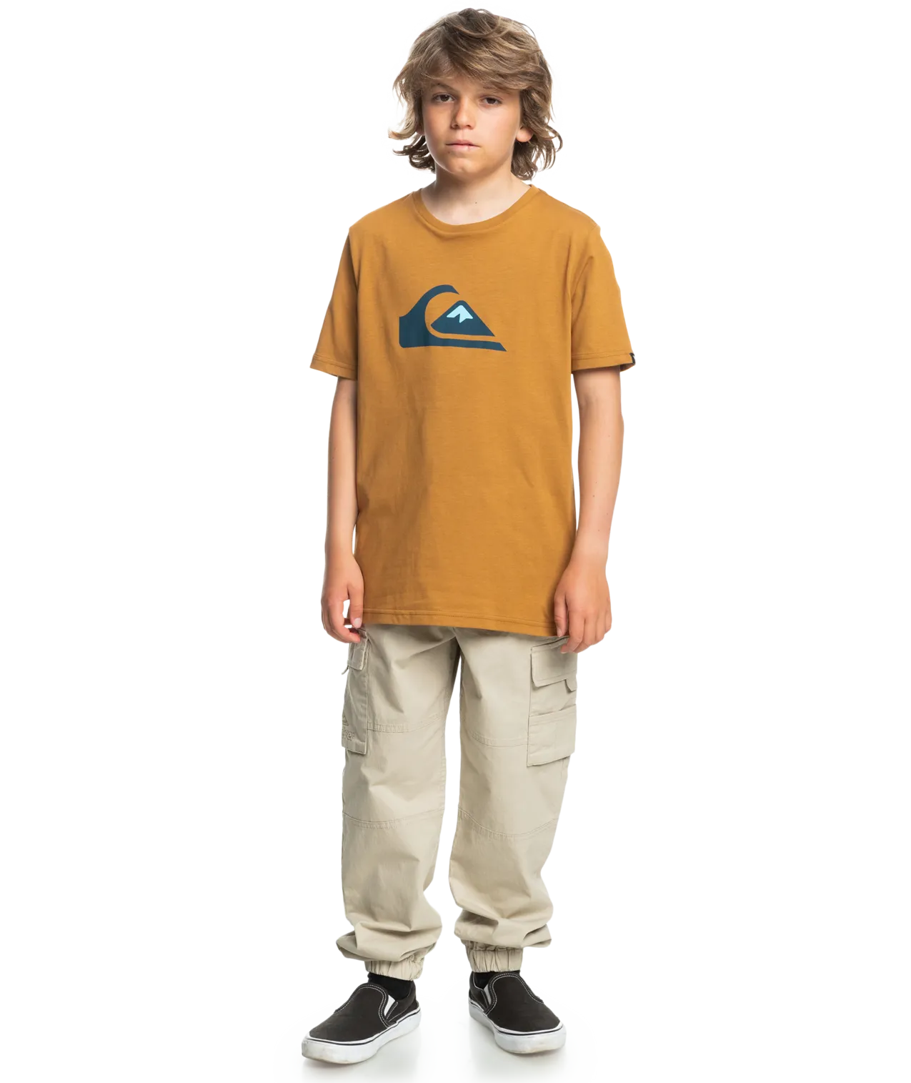 Boys Comp Logo T-Shirt in Bone Brown
