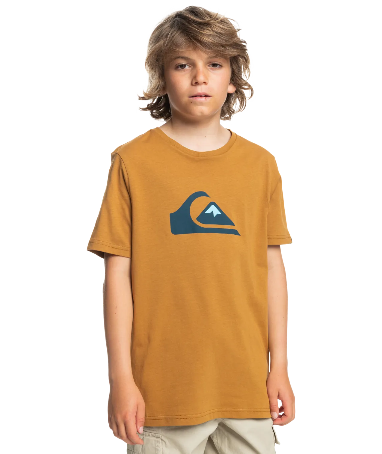 Boys Comp Logo T-Shirt in Bone Brown