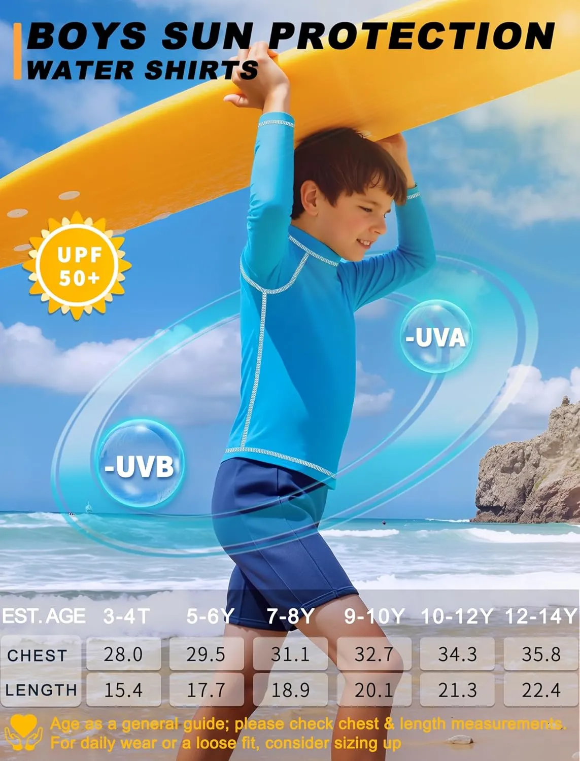 Boys Rash Guard Swim Shirt Long Sleeve UPF 50  Rashguard Quick Dry Kids Youth Fishing Water Sun UV SPF Swimwear Tops