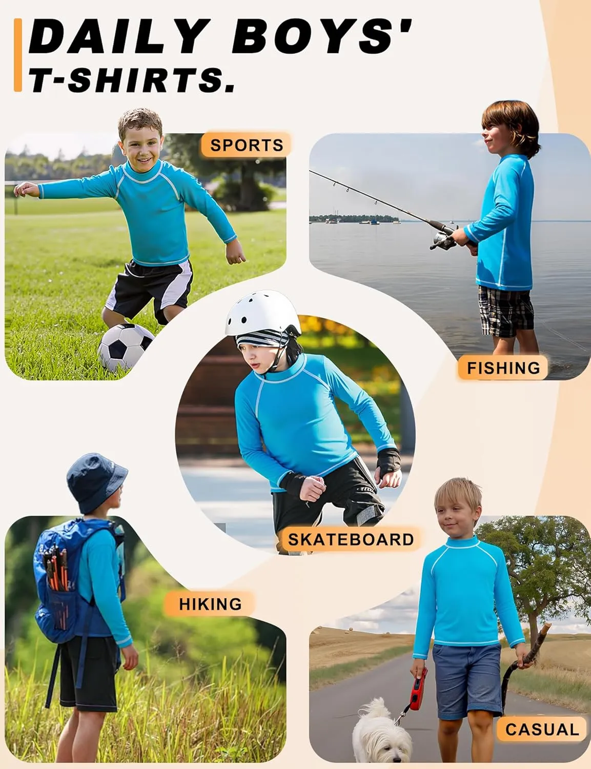 Boys Rash Guard Swim Shirt Long Sleeve UPF 50  Rashguard Quick Dry Kids Youth Fishing Water Sun UV SPF Swimwear Tops