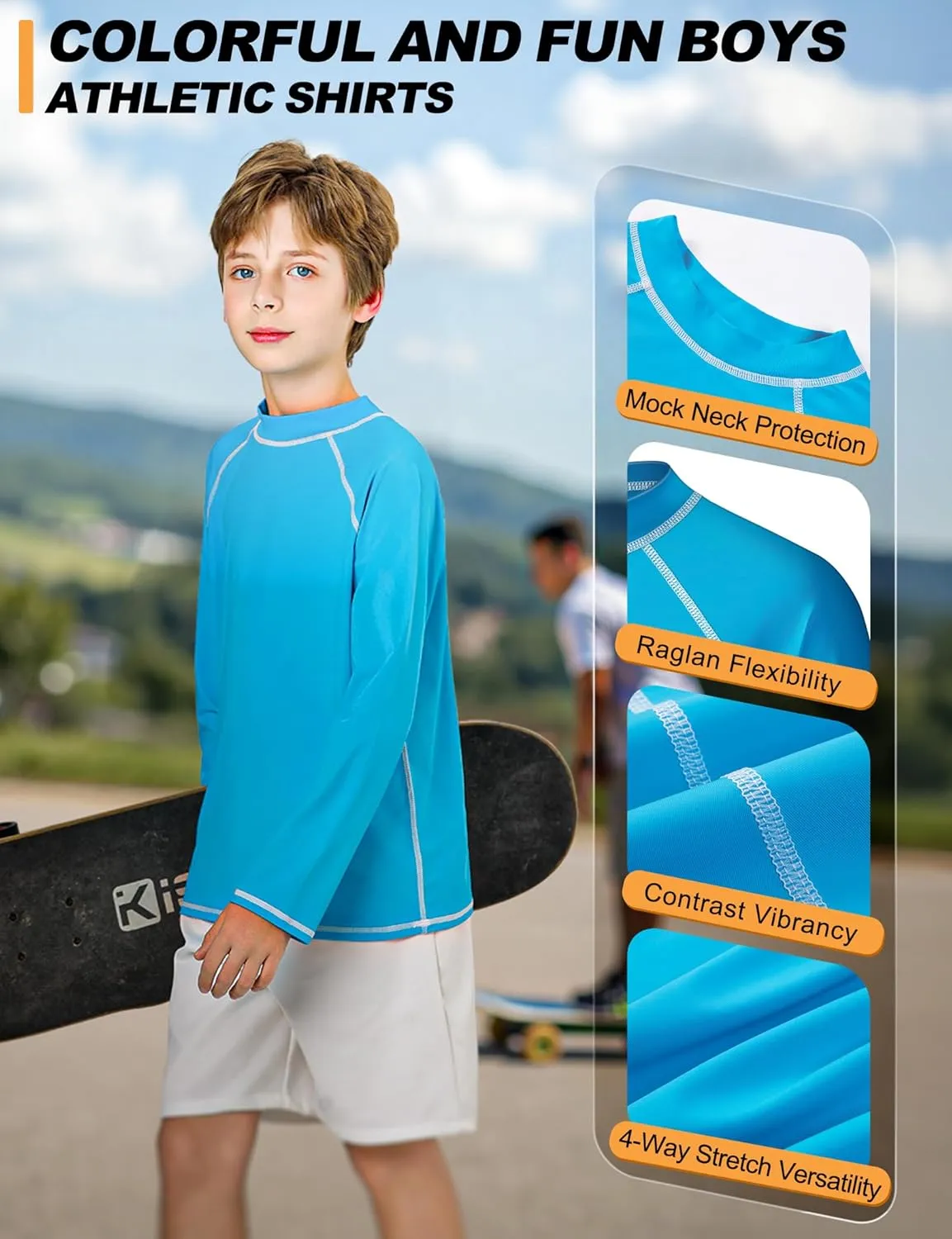 Boys Rash Guard Swim Shirt Long Sleeve UPF 50  Rashguard Quick Dry Kids Youth Fishing Water Sun UV SPF Swimwear Tops