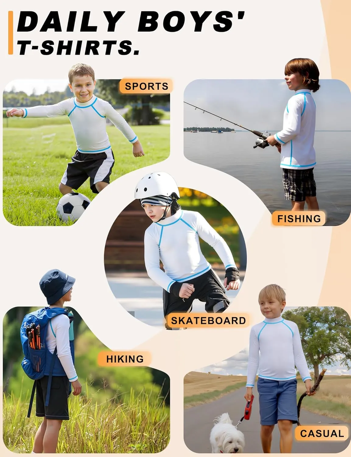 Boys Rash Guard Swim Shirt Long Sleeve UPF 50  Rashguard Quick Dry Kids Youth Fishing Water Sun UV SPF Swimwear Tops