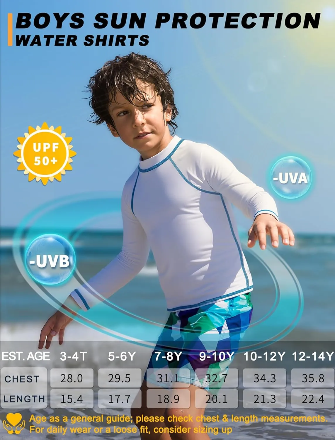 Boys Rash Guard Swim Shirt Long Sleeve UPF 50  Rashguard Quick Dry Kids Youth Fishing Water Sun UV SPF Swimwear Tops