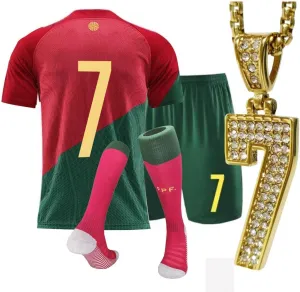 Boy's soccer jersey kids children's sportswear youth football uniforms with socks and #7 necklaces
