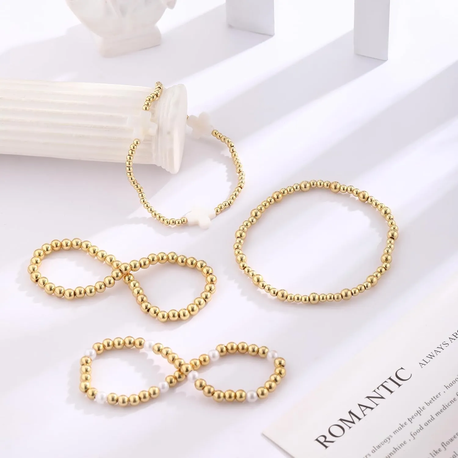 Bracelets for Women, Waterproof 14K Gold/Silver Plated Stackable Bracelets for Women Non Tarnish Trendy Dainty Paperclip Figaro Box Herringbone Hand Chain Bracelet Pack Stack Adjustable Jewelry for Women
