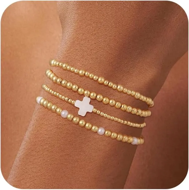 Bracelets for Women, Waterproof 14K Gold/Silver Plated Stackable Bracelets for Women Non Tarnish Trendy Dainty Paperclip Figaro Box Herringbone Hand Chain Bracelet Pack Stack Adjustable Jewelry for Women