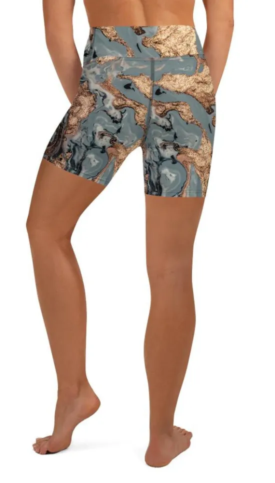 Bronze Marble Print Yoga Shorts