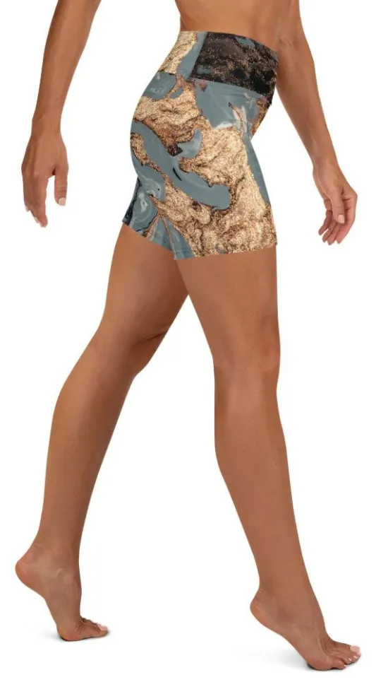 Bronze Marble Print Yoga Shorts