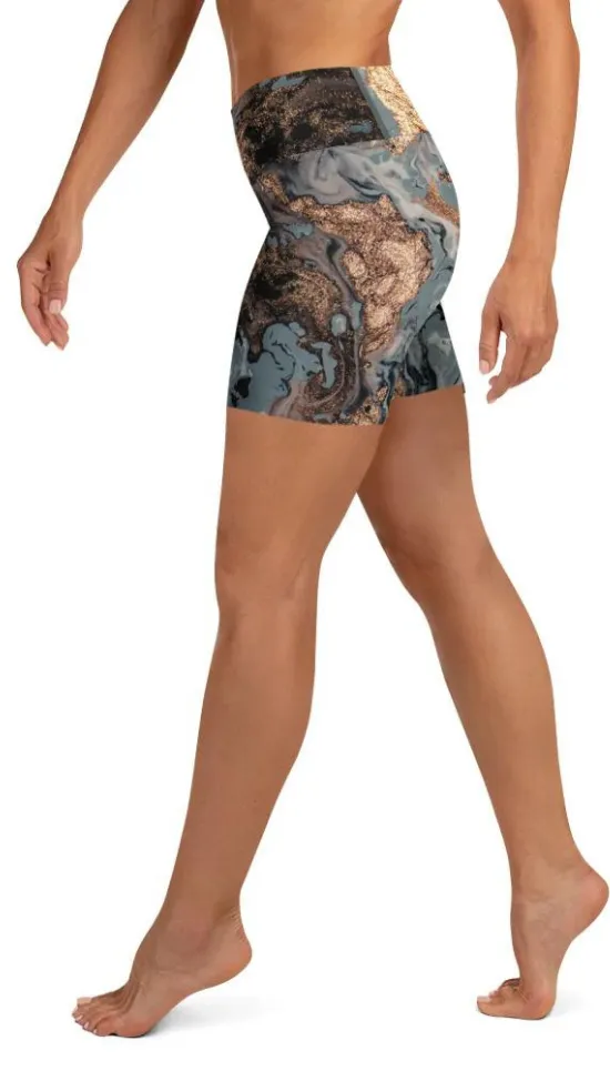 Bronze Marble Print Yoga Shorts