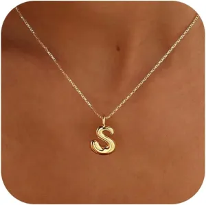 Bubble Gold Silver Letter Necklace Initial Necklaces for Women Trendy 14K Dainty Charm Pendant Name Necklace Personalized Jewelry Gift for Women Teen