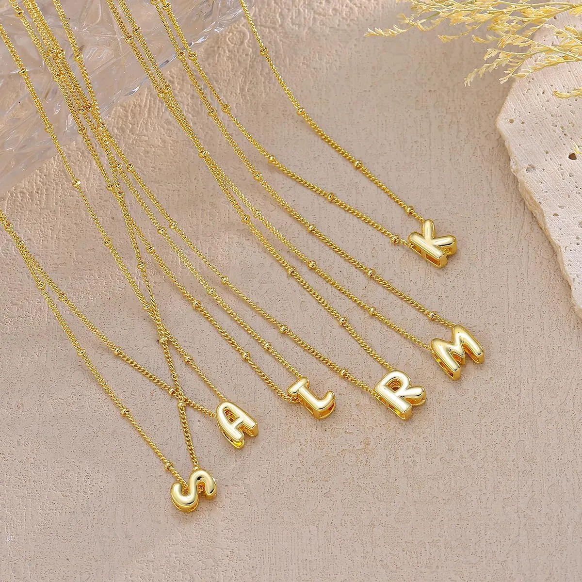 Bubble Letter Necklace Gold, Dainty Initial Necklaces for Women 14K Gold Plated Small A to Z Name Necklace Personalized Simple Initial Pendant Cute Choker Necklaces for Women Trendy Jewelry