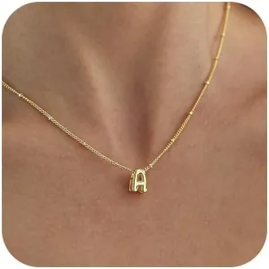 Bubble Letter Necklace Gold, Dainty Initial Necklaces for Women 14K Gold Plated Small A to Z Name Necklace Personalized Simple Initial Pendant Cute Choker Necklaces for Women Trendy Jewelry