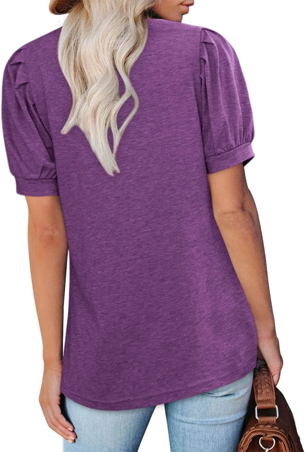 BZB Womens Square Neck Tops Trendy 2025 Short Puff Sleeve T Shirts Summer Casual Tunic Cute Tops S-2XL