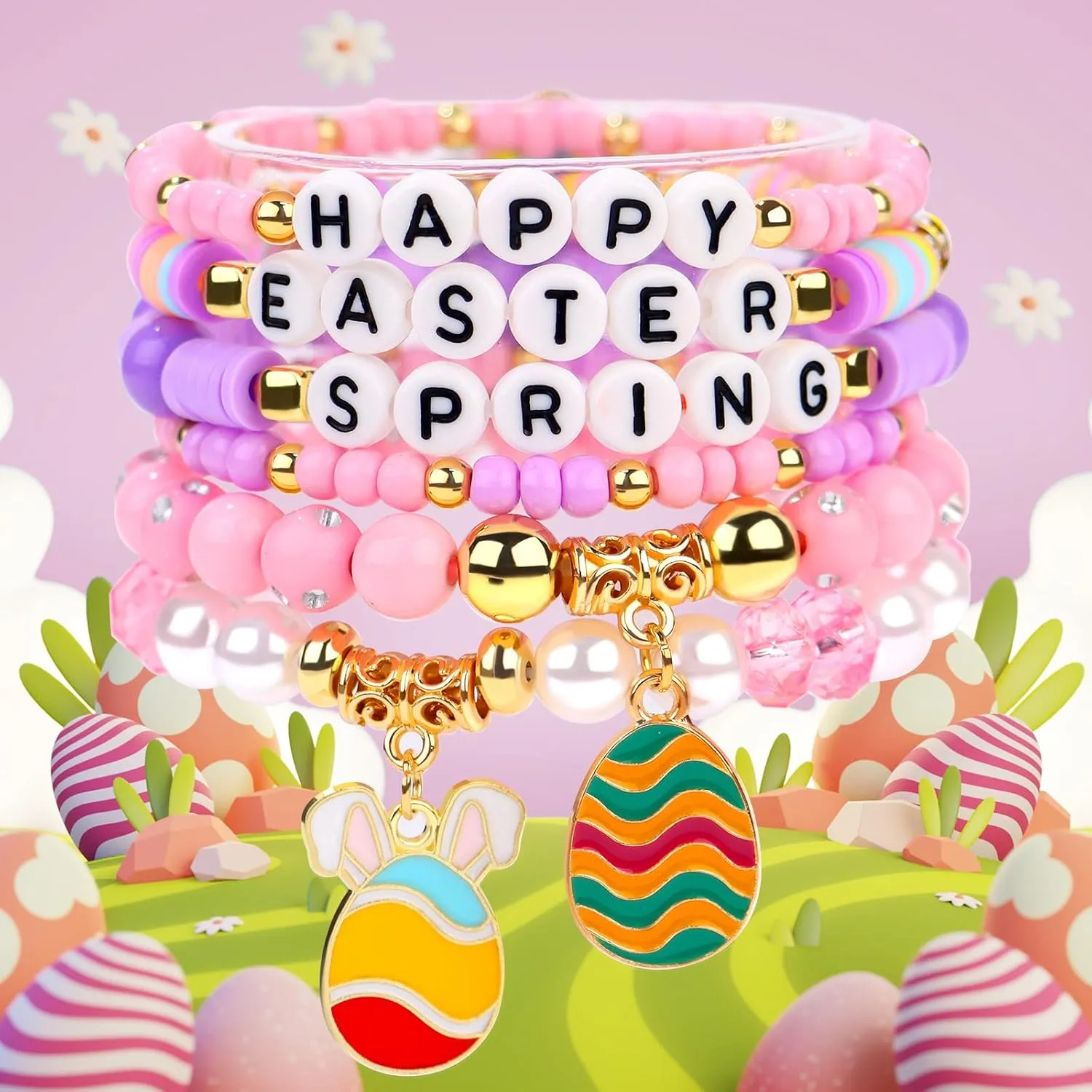 cagulax Gifts for Women - Basket Stuffers Essentials Eggs Charm Garland - Friendship Bracelets Stackable Clay Bead Set Stretch Bracelets String Holiday Decorations Party Favors Fashion Accessories