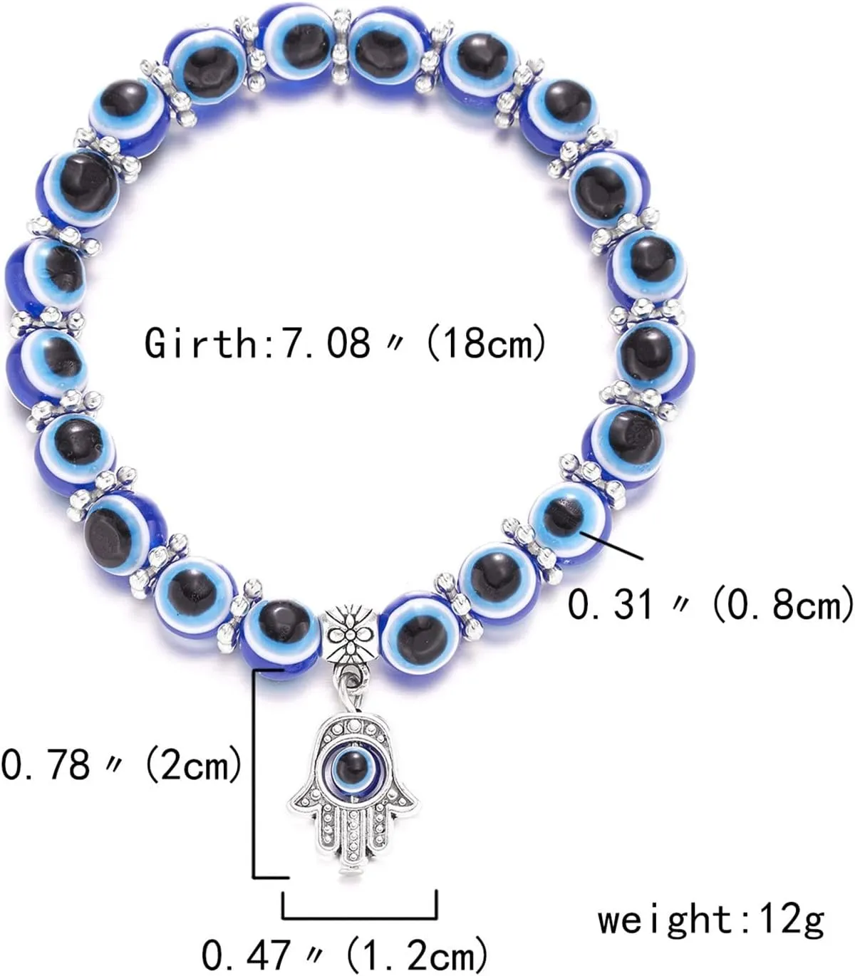 Caiyao Evil Eye Bead Bracelet Stretchy Hamsa Palm of Fatima Hand Butterfly Owl Elephant Tortoise Animal Amulet Bracelet for Women Men Friend Protection Jewelry Good Luck Gift