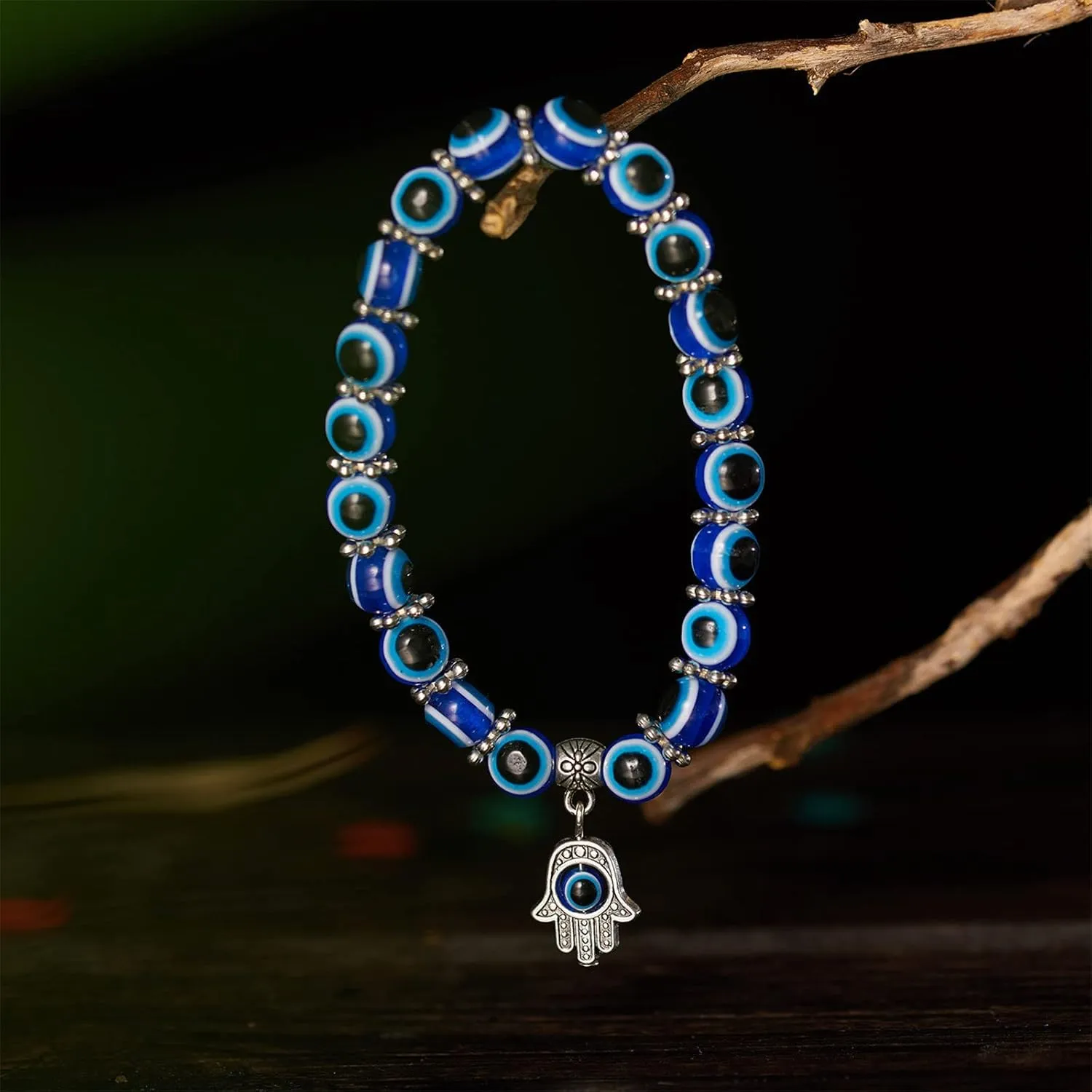 Caiyao Evil Eye Bead Bracelet Stretchy Hamsa Palm of Fatima Hand Butterfly Owl Elephant Tortoise Animal Amulet Bracelet for Women Men Friend Protection Jewelry Good Luck Gift