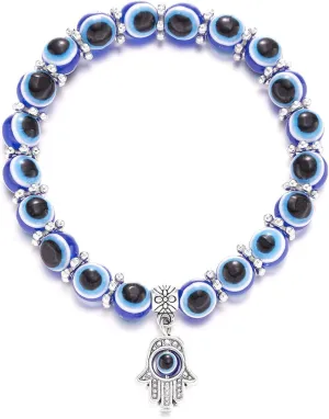 Caiyao Evil Eye Bead Bracelet Stretchy Hamsa Palm of Fatima Hand Butterfly Owl Elephant Tortoise Animal Amulet Bracelet for Women Men Friend Protection Jewelry Good Luck Gift