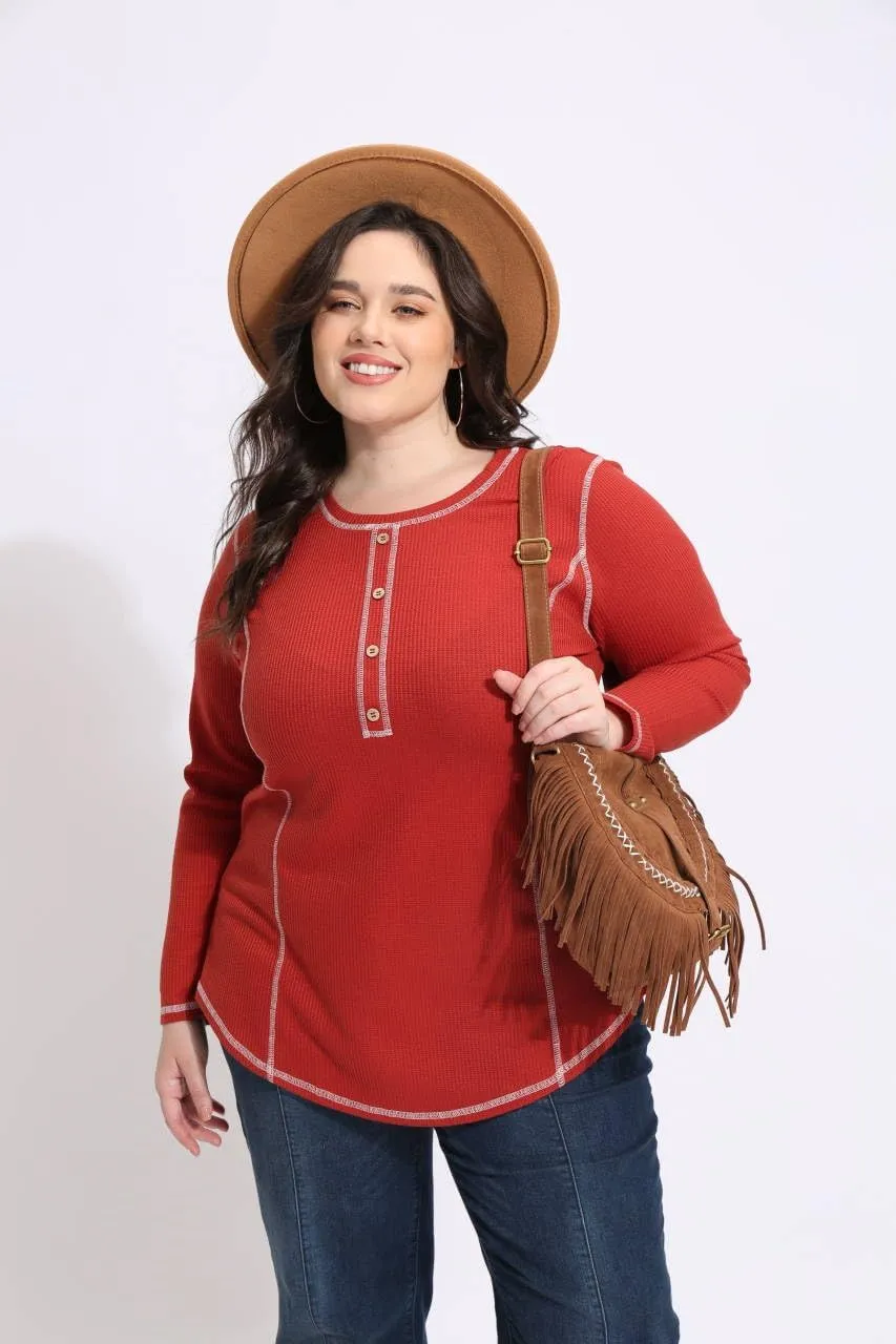 CARCOS Plus Size Tops for Women Long Sleeve Raglan V Neck T Shirts Tunic Fall Blouse Xl-5Xl 14W -28W