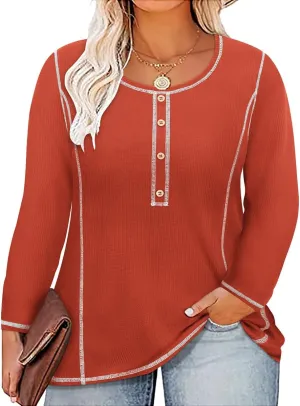CARCOS Plus Size Tops for Women Long Sleeve Raglan V Neck T Shirts Tunic Fall Blouse Xl-5Xl 14W -28W