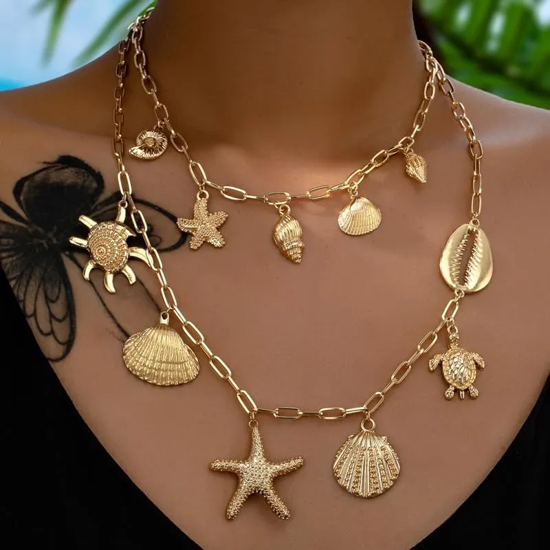 Charm Necklace for Women Chunky Plated Necklace Evil Eye Sun Pendant Statement Rhinestone Chain