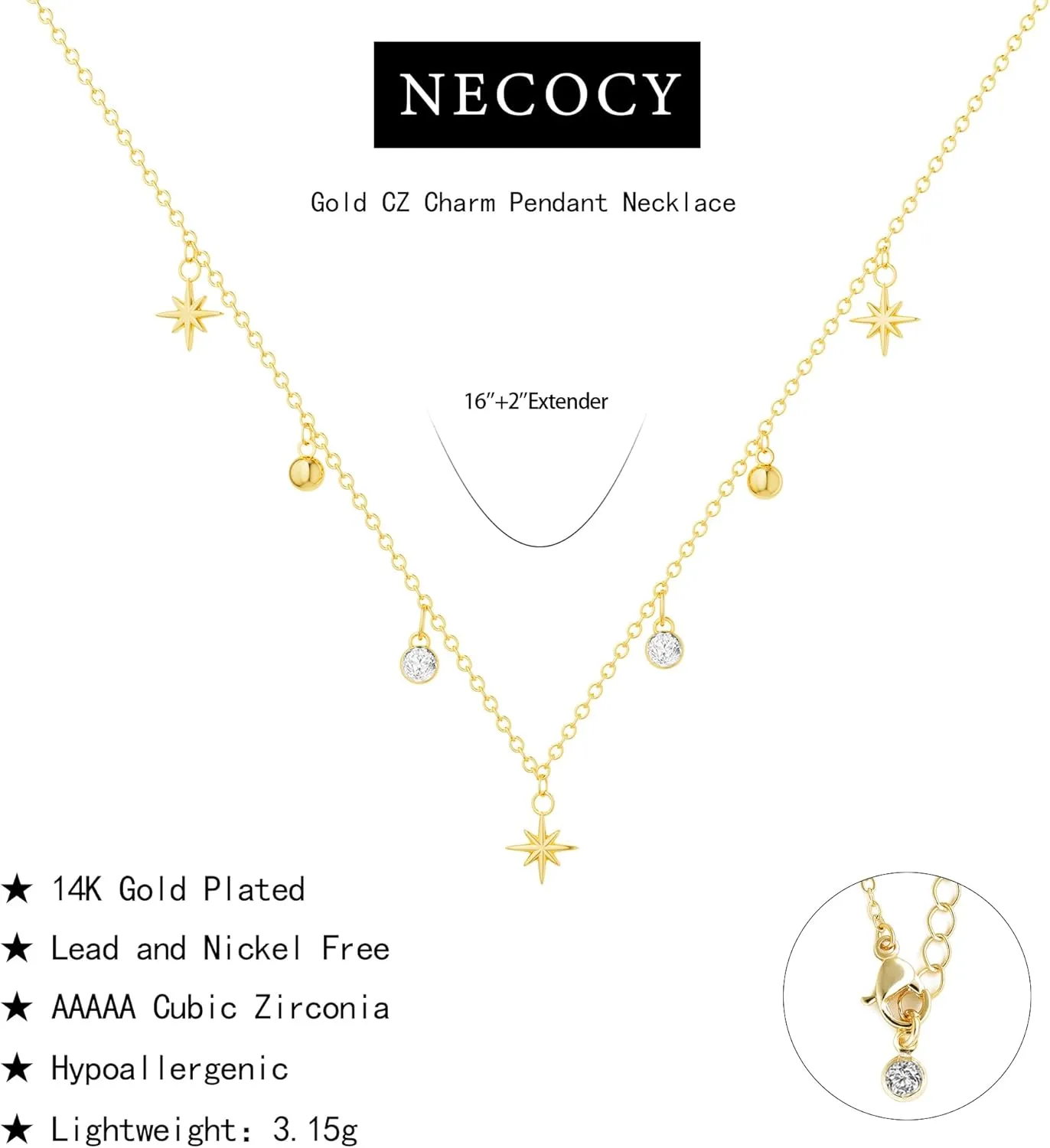Charm Necklaces for Women, 14K Gold Plated Pendant Necklace, Pearl Cross Heart Sea Shell Star Cowgirl CZ Choker Non Tarnish Paperclip Chain Choker Dainty Simple Necklaces Jewelry for Women