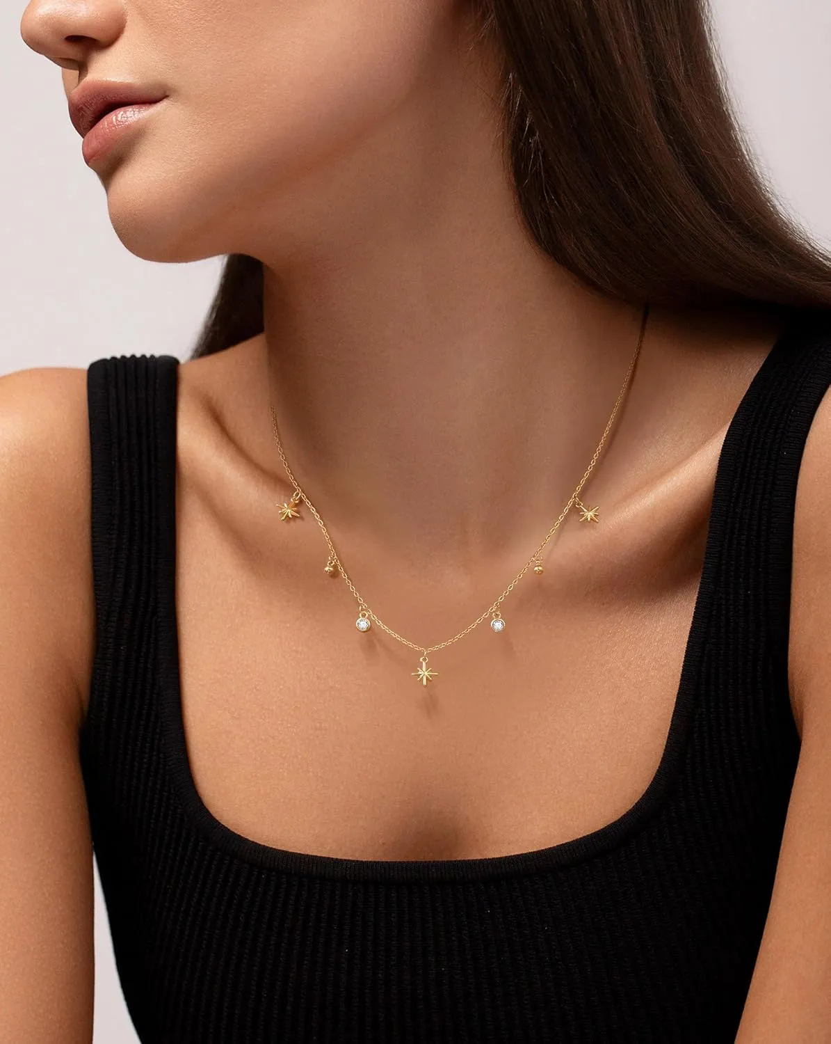 Charm Necklaces for Women, 14K Gold Plated Pendant Necklace, Pearl Cross Heart Sea Shell Star Cowgirl CZ Choker Non Tarnish Paperclip Chain Choker Dainty Simple Necklaces Jewelry for Women