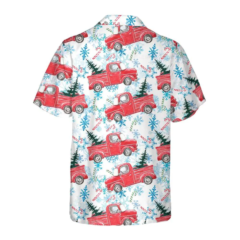Christmas Red Retro Truck With Candy Cane Hawaiian Shirt