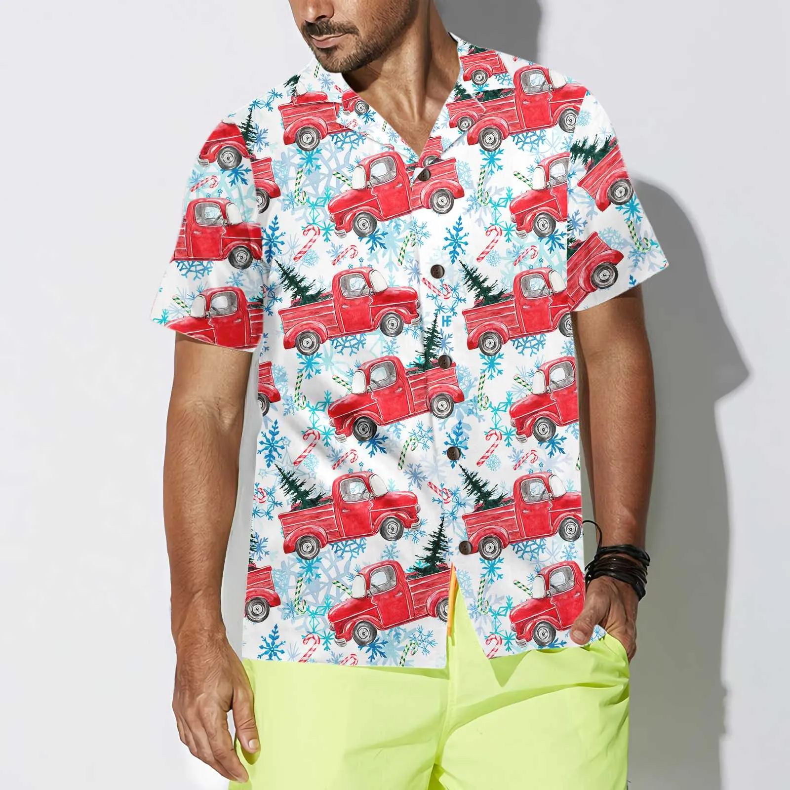 Christmas Red Retro Truck With Candy Cane Hawaiian Shirt