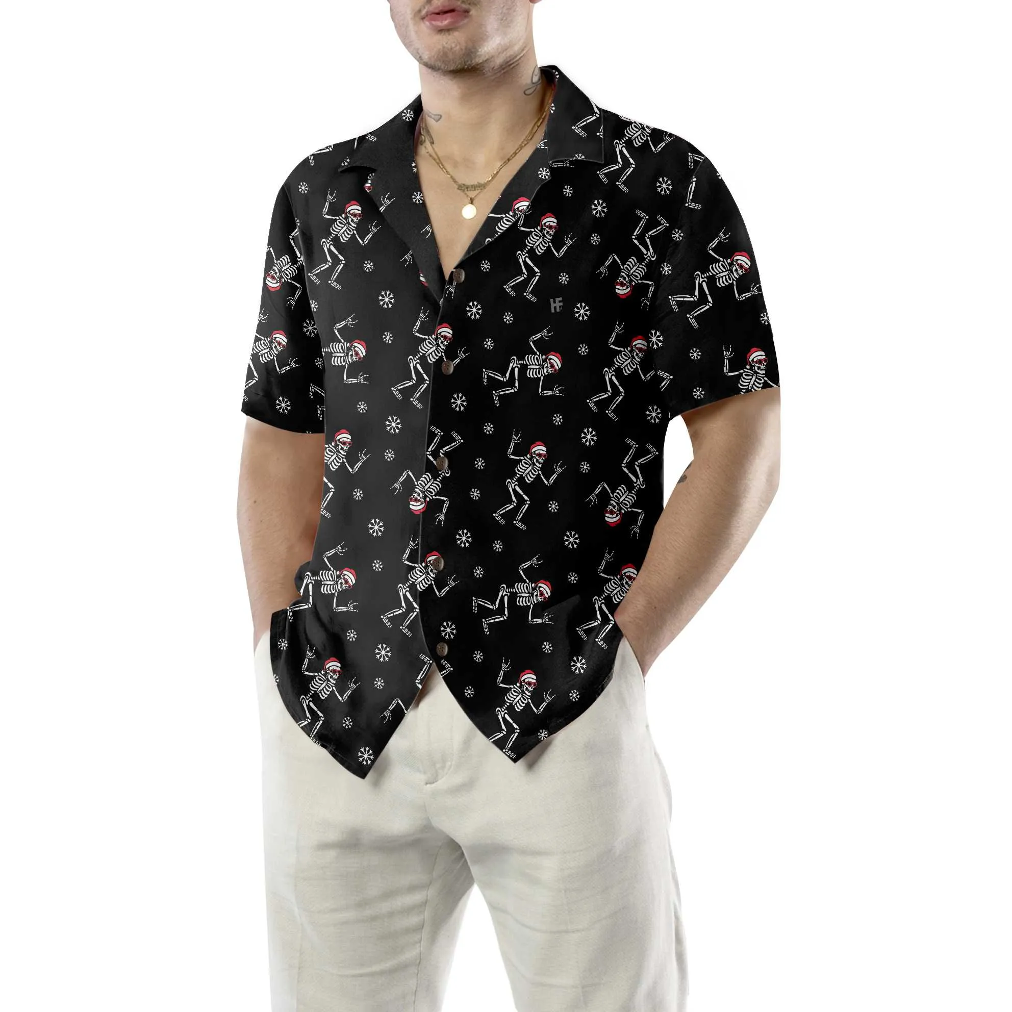 Christmas Rock Hawaiian Shirt, Funny Christmas Skeleton Shirt