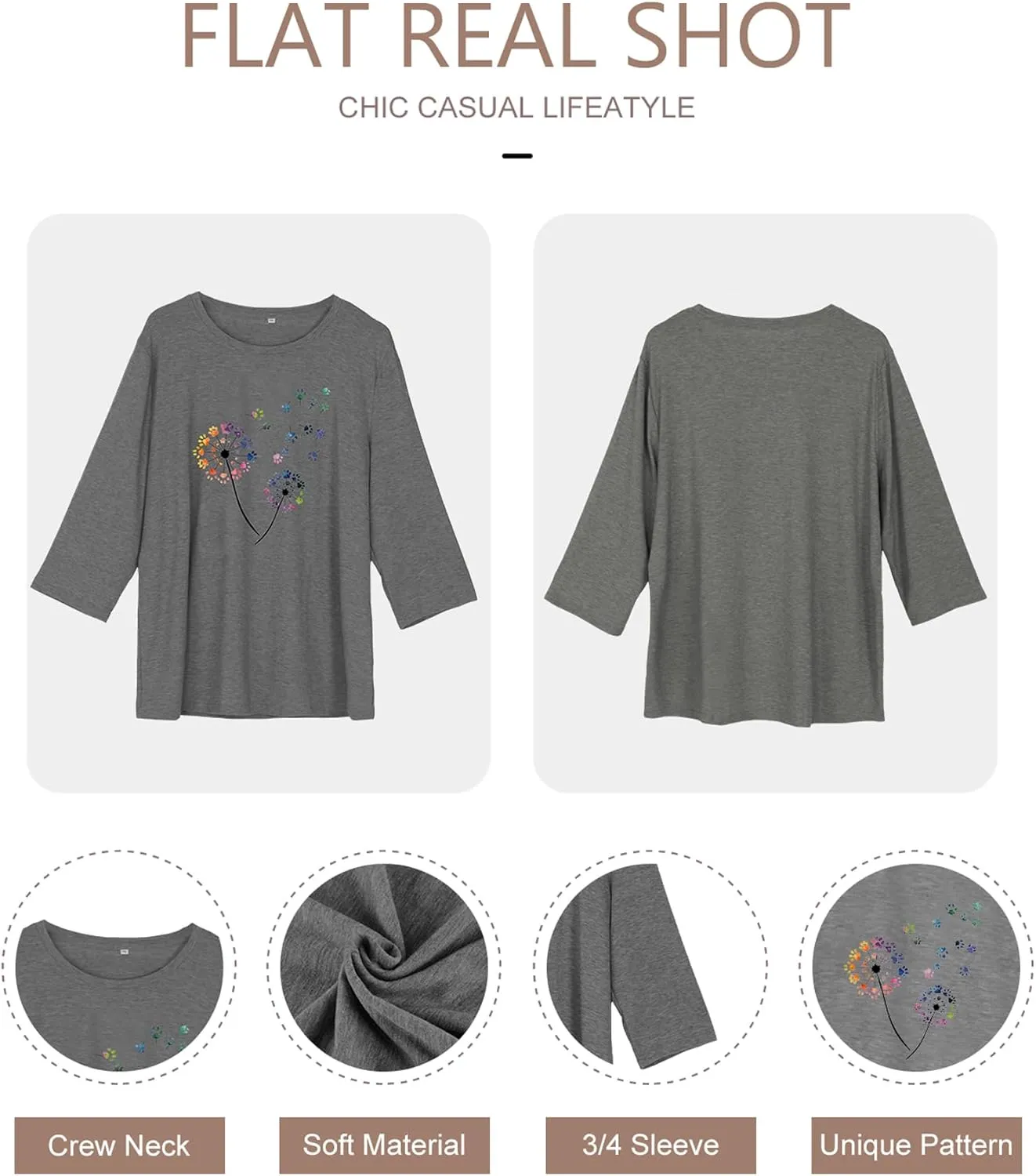Chulianyouhuo Plus Size Tops for Women Cute Graphic Tees 3/4 Sleeve Flower Print Loose Fit Summer Casual T Shirts
