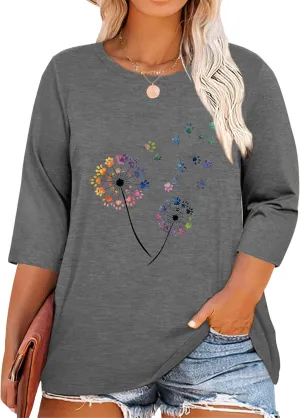 Chulianyouhuo Plus Size Tops for Women Cute Graphic Tees 3/4 Sleeve Flower Print Loose Fit Summer Casual T Shirts