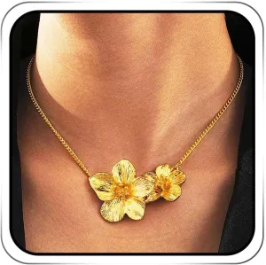 Chunky Gold Flower Necklace Floral Prom Statement Pendant Necklaces for Women