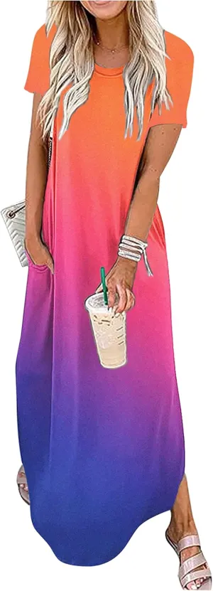 CHUNTIANRAN Summer Casual Loose Short Sleeve Maxi Dress for Women Vacation Beach Long T Shirts Dresses Vacation Outfits