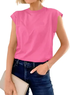 Cicy Bell Womens Cap Sleeve Cotton Tank Tops Summer Casual Loose Fit T Shirts Crew Neck Basic Tee