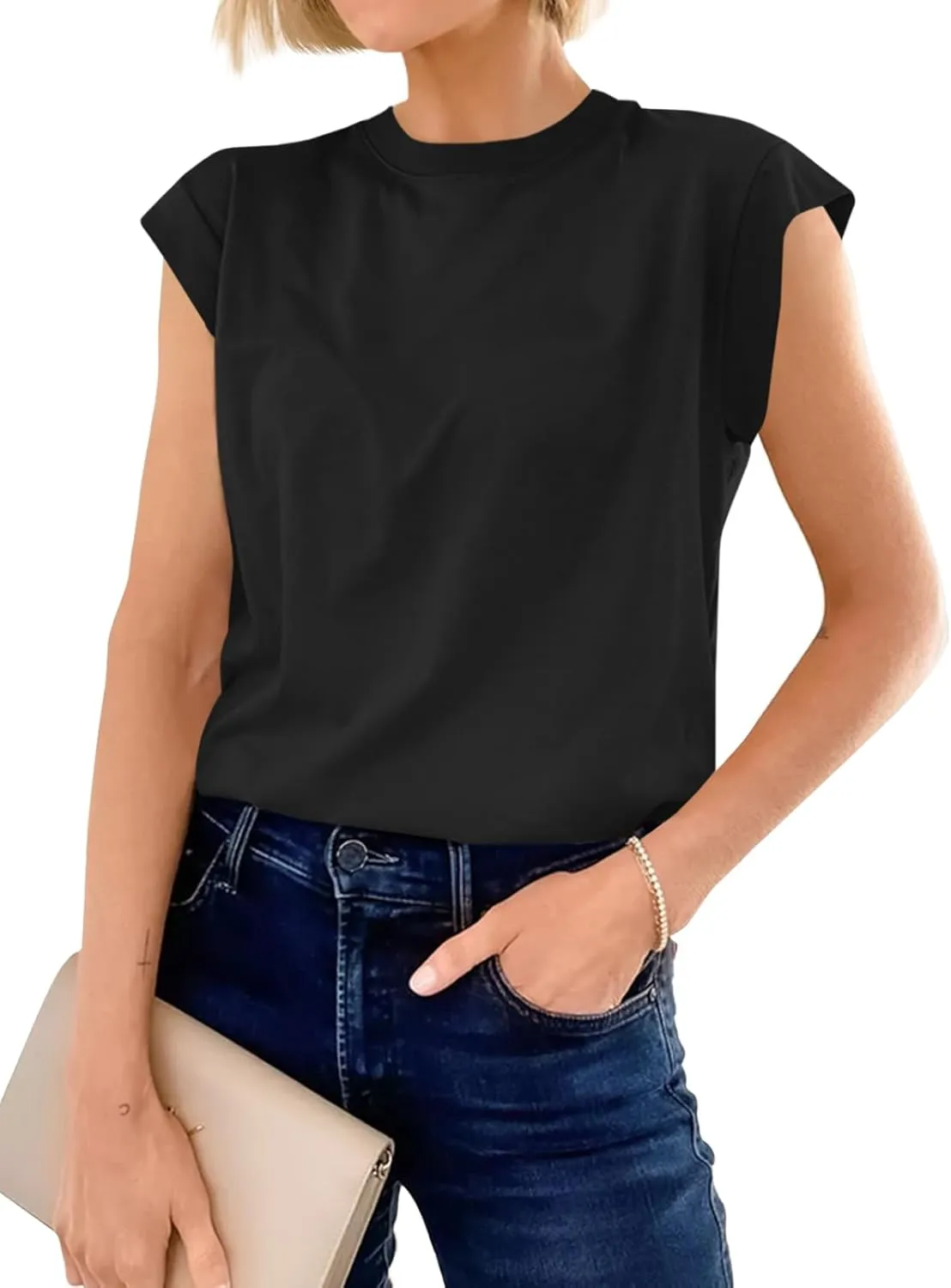 Cicy Bell Womens Cap Sleeve Cotton Tank Tops Summer Casual Loose Fit T Shirts Crew Neck Basic Tee