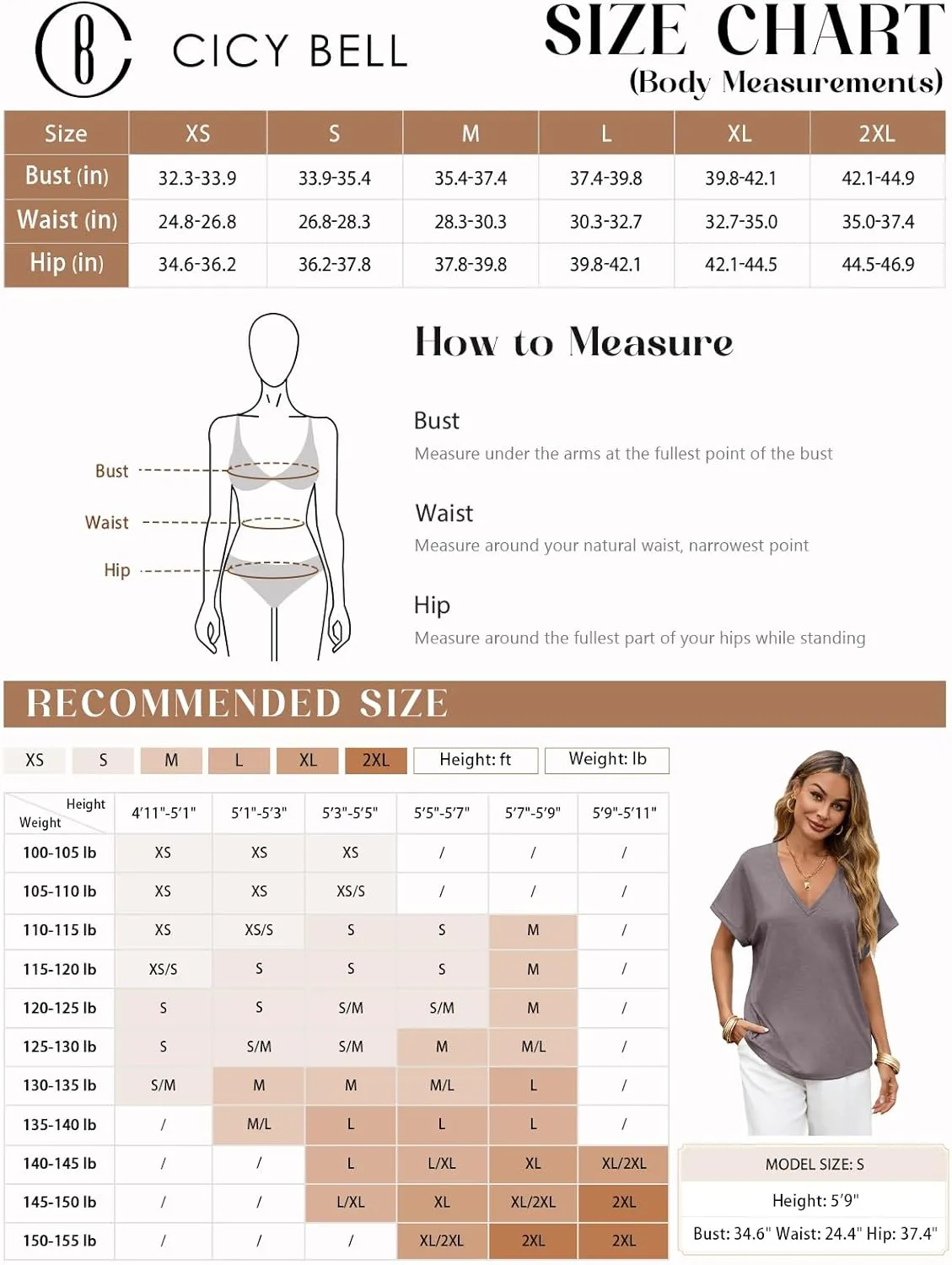 Cicy Bell Womens Summer Oversized T-Shirts V Neck Rolled Short Sleeve Casual Tops Loose Fit Tunic Tees