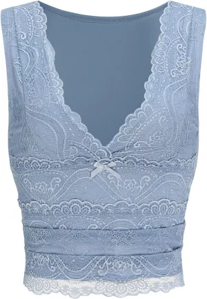 CIDER Lace Crop Tank Tops for Women Summer V Neck Sleeveless Going Out Tops Ruched Sexy Tee Trendy T Shirts Casual