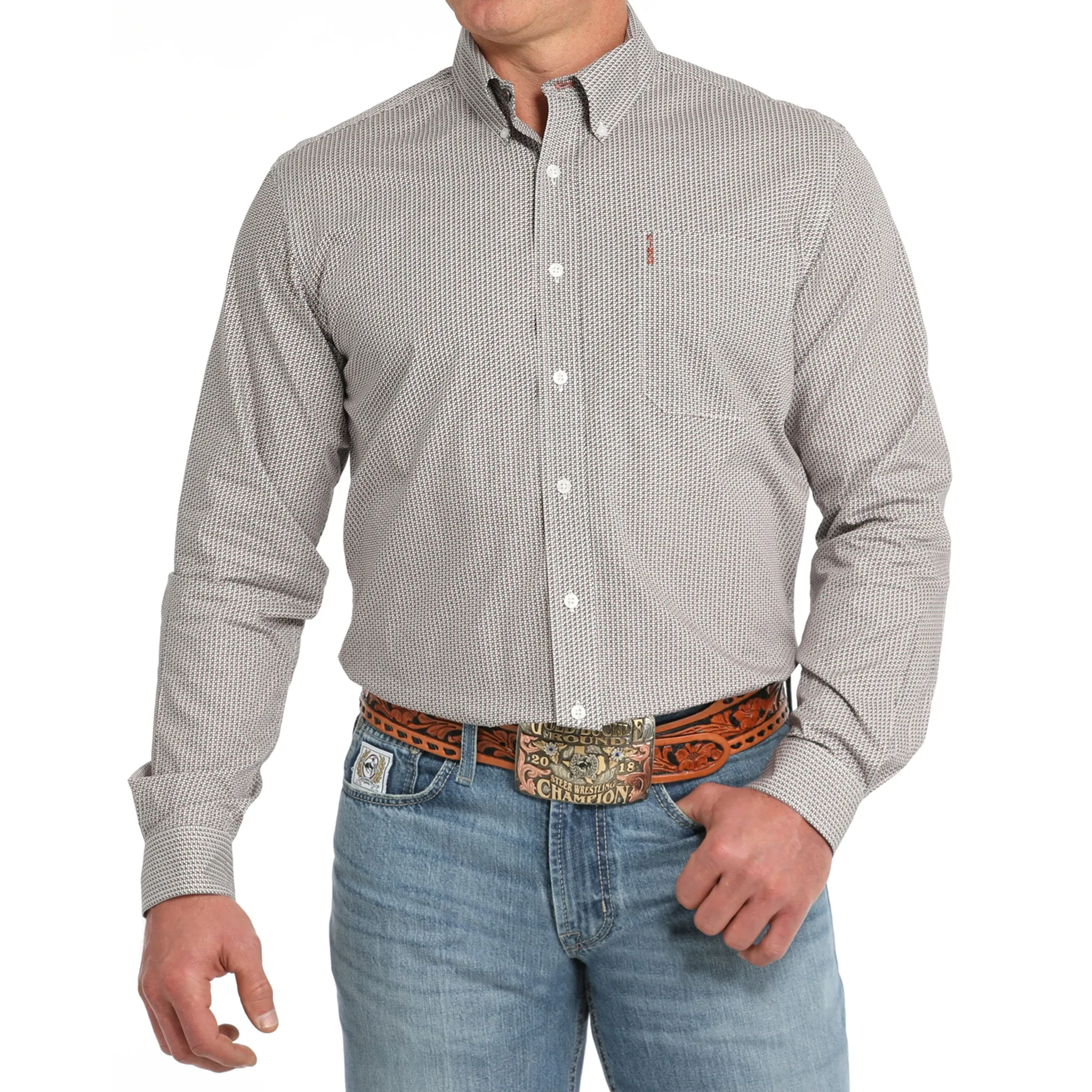 Cinch Men's White Multi Geo Long Sleeve Shirt