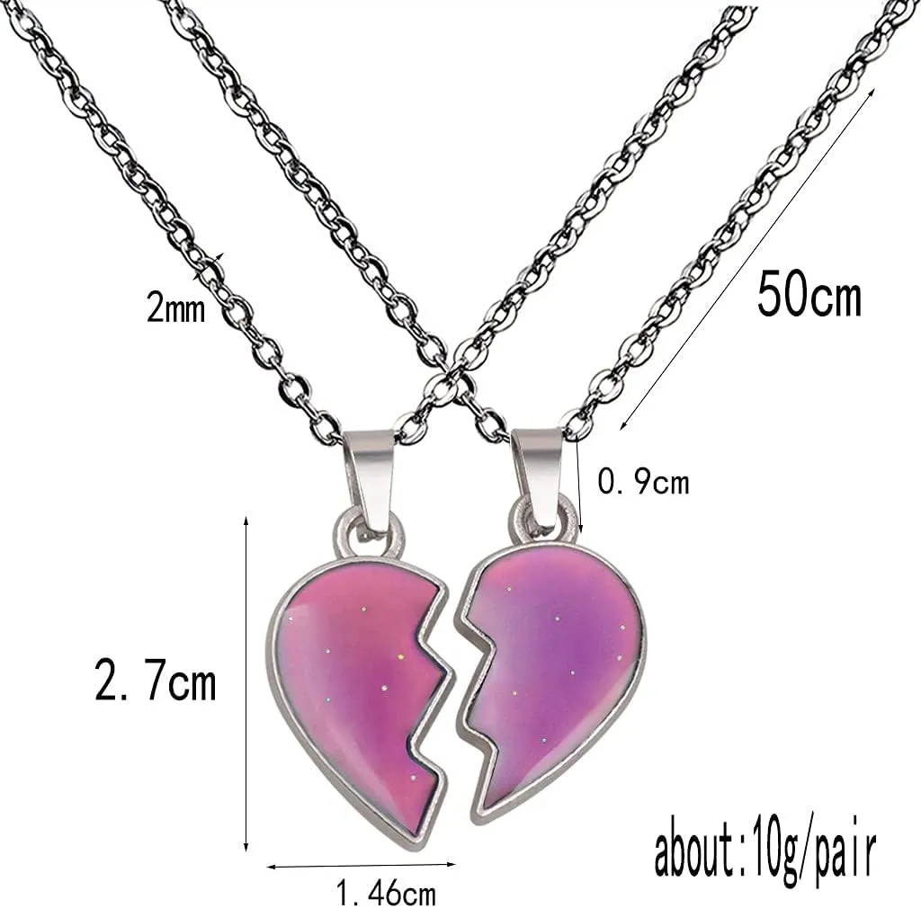 COLORFUL BLING 2Pcs/Set Temperature Sensing Color Changing Best Friens Friendship Necklace Stainless Steel Chain Broken Heart Pendant BFF Mood Jewelry Birthday Party Gifts
