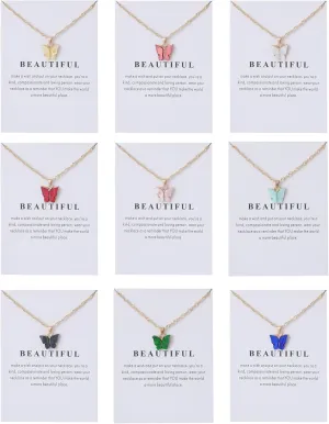 COLORFUL BLING 5-9Pcs Cute Butterfly Pendant Necklace Set for Women Acrylic Butterfly Necklace with Message Card Friendship BFF jewelry