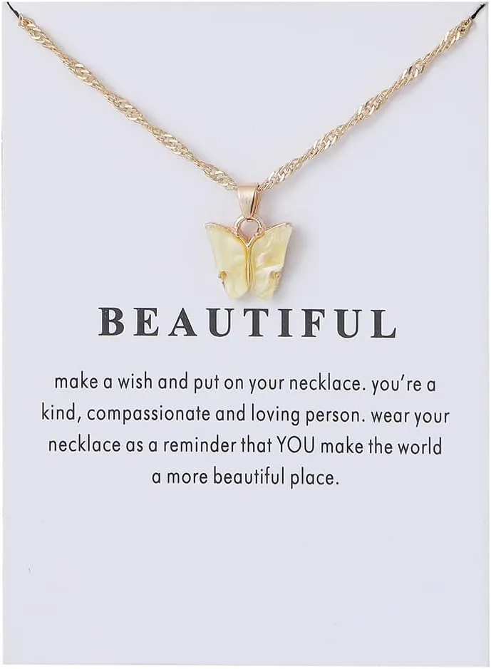 COLORFUL BLING 5-9Pcs Cute Butterfly Pendant Necklace Set for Women Acrylic Butterfly Necklace with Message Card Friendship BFF jewelry