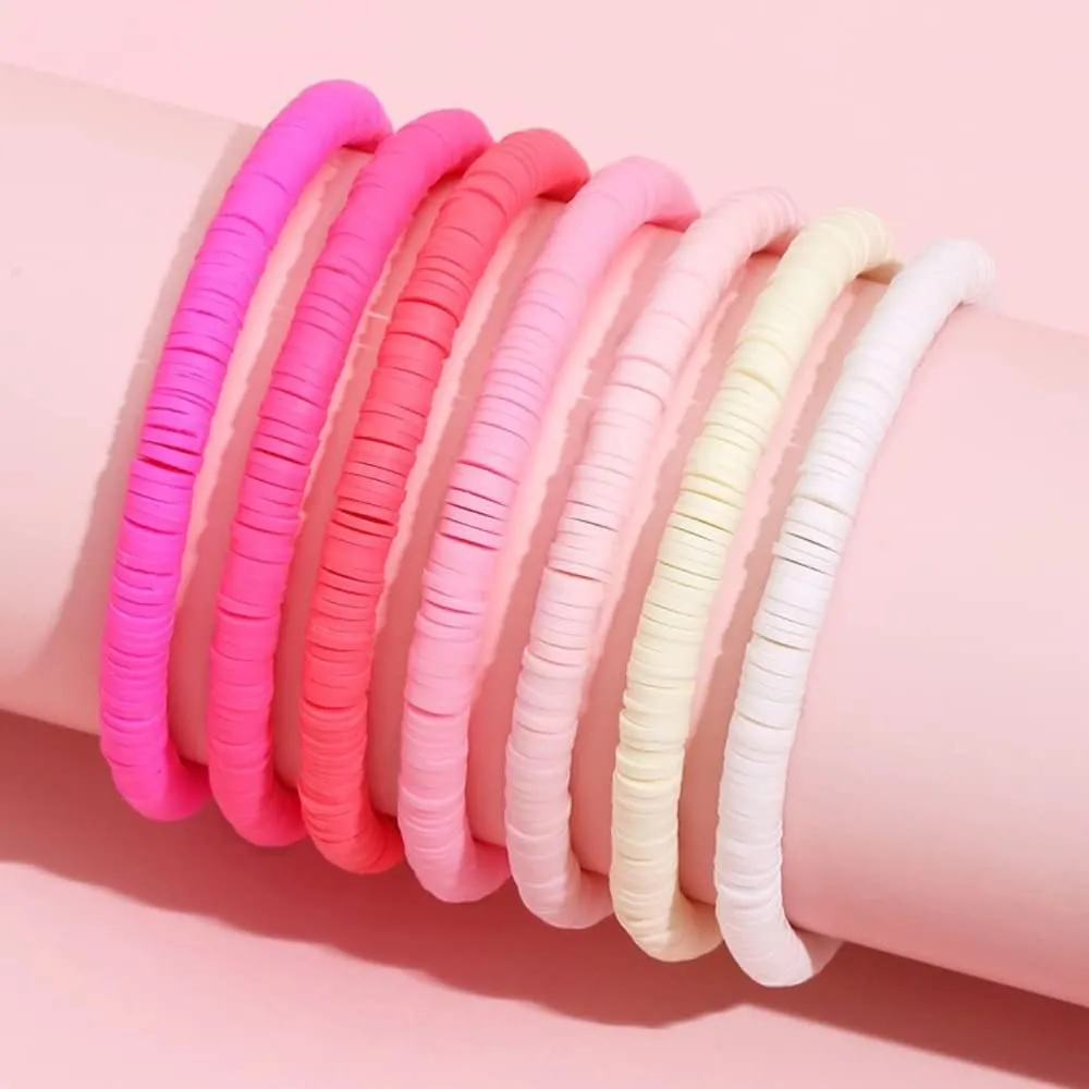 COLORFUL BLING Elastic Heishi Vinyl Clay Disc Bead Bracelets Bohemia Surfer Stacking Stretch Bracelet Set for Women Summer Holiday Beach Preppy Friendship Jewelry Gifts