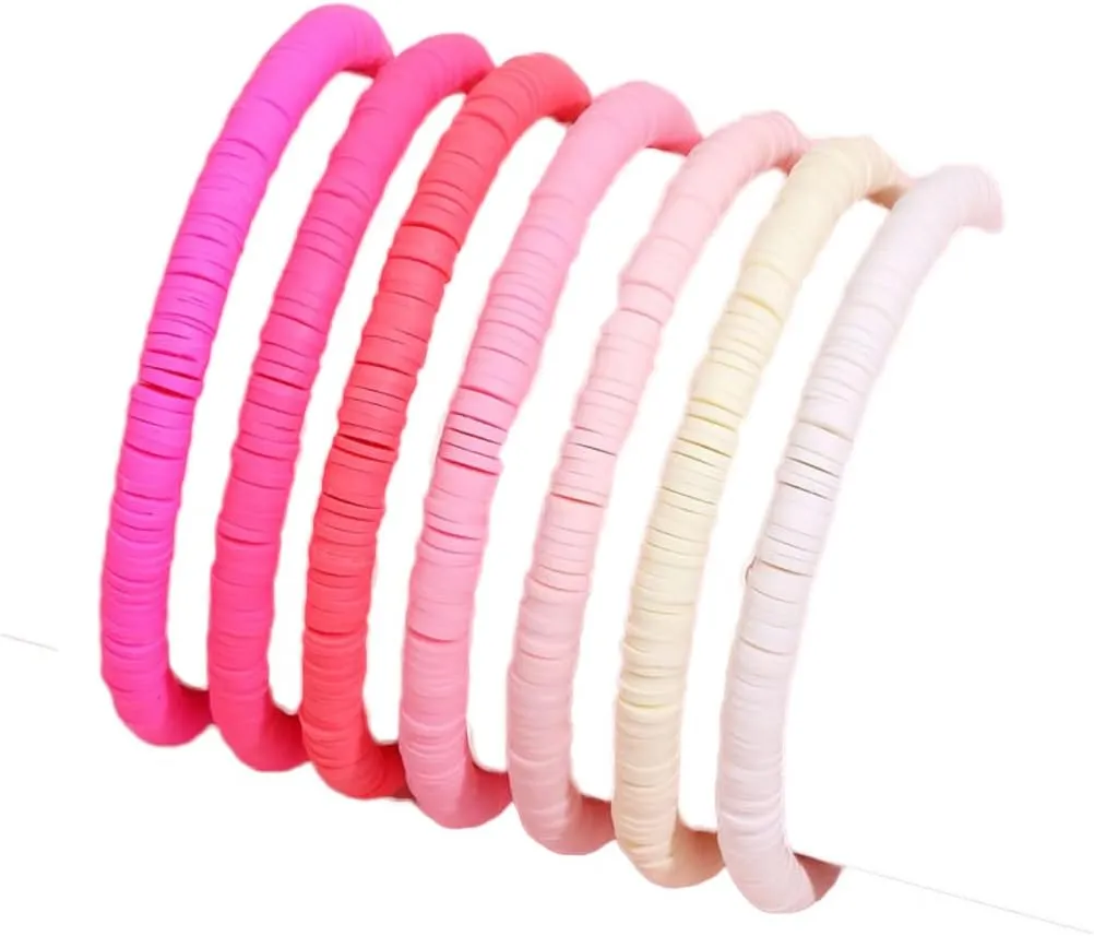 COLORFUL BLING Elastic Heishi Vinyl Clay Disc Bead Bracelets Bohemia Surfer Stacking Stretch Bracelet Set for Women Summer Holiday Beach Preppy Friendship Jewelry Gifts