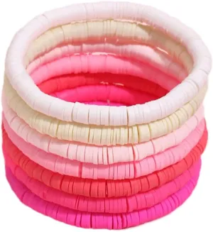 COLORFUL BLING Elastic Heishi Vinyl Clay Disc Bead Bracelets Bohemia Surfer Stacking Stretch Bracelet Set for Women Summer Holiday Beach Preppy Friendship Jewelry Gifts