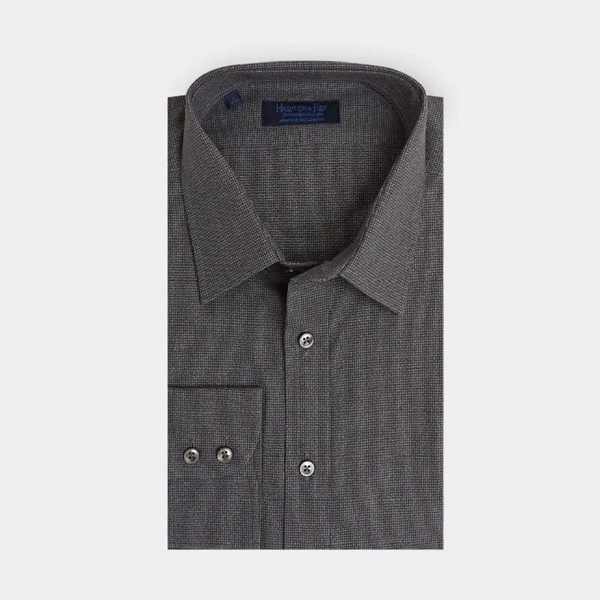 Contemporary Fit Black Houndstooth Cotton Shirt with Cut-away Collar & Two Button Cuff
