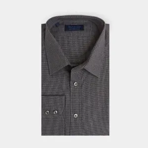 Contemporary Fit Black Houndstooth Cotton Shirt with Cut-away Collar & Two Button Cuff