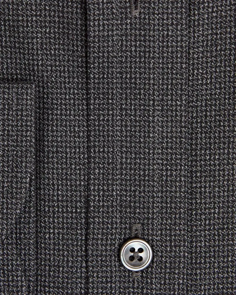 Contemporary Fit Black Houndstooth Cotton Shirt with Cut-away Collar & Two Button Cuff