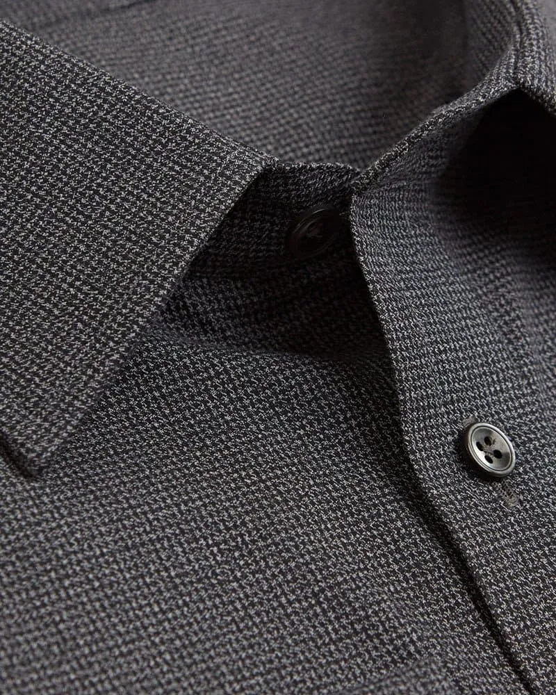 Contemporary Fit Black Houndstooth Cotton Shirt with Cut-away Collar & Two Button Cuff