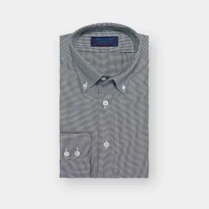 Contemporary Fit, Button Down Collar, Two Button Cuff Shirt In Black & White Micro Houndstooth