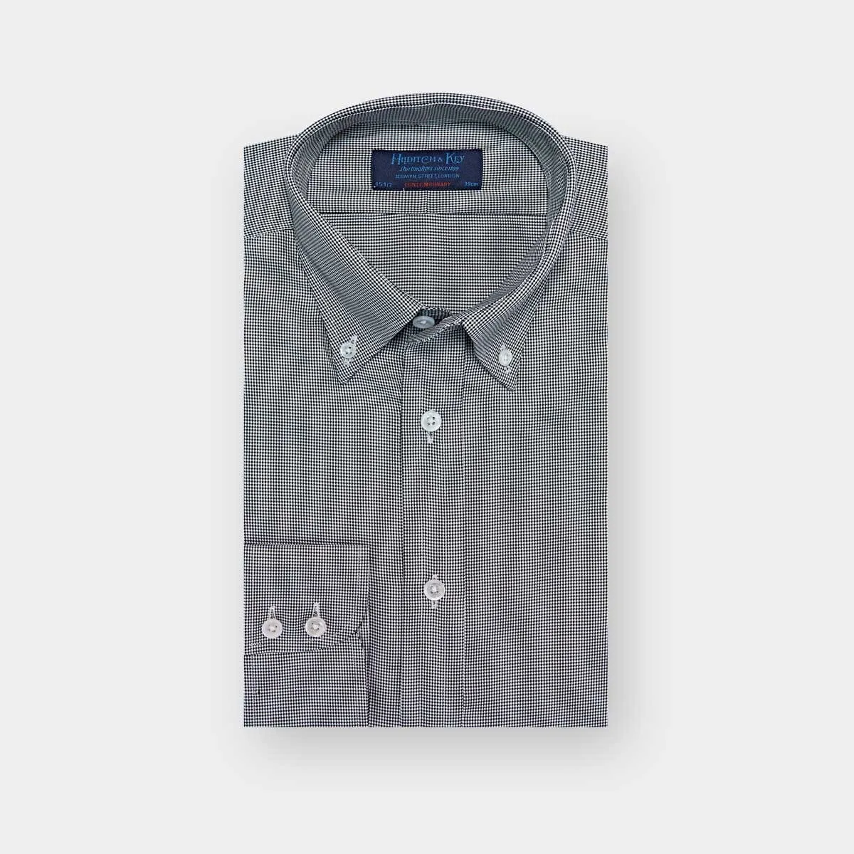 Contemporary Fit, Button Down Collar, Two Button Cuff Shirt In Black & White Micro Houndstooth